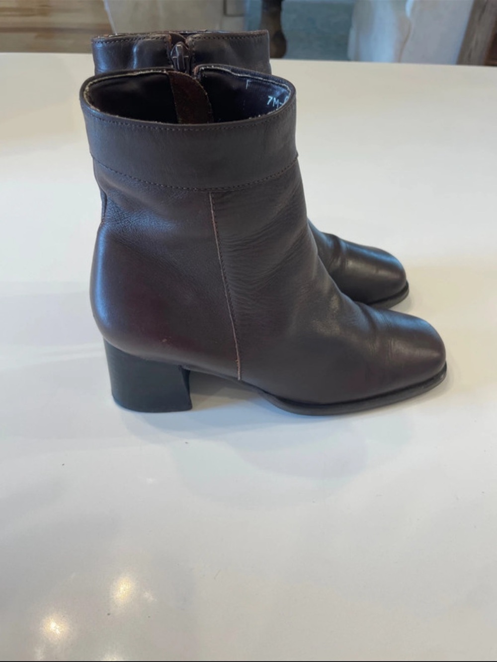 Hunt Club Dark Brown Leather Ankle Booties with Block Heel